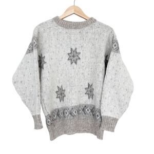 Vintage Alafoss Icewool Cream Tan Star Print Swater Sz M